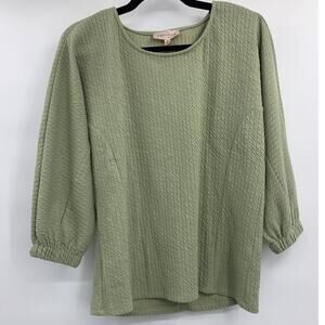 Philosophy Republic Clothing Green Waffle Texture Pullover Blouse Top Medium NEW